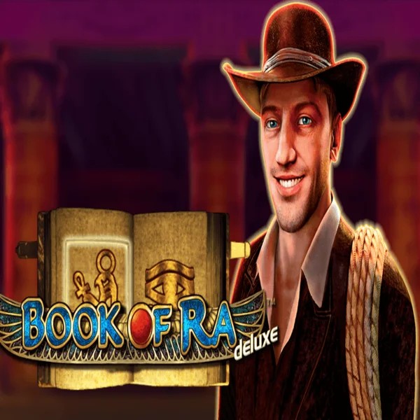 Book of Ra Deluxe slot logo by Novomatic at Beep Beep Casino